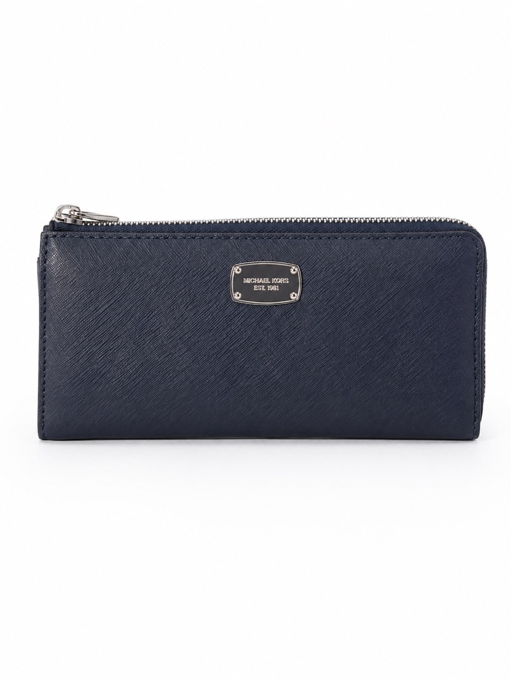 MICHAEL KORS Jet Set Travel Navy Blue Saffiano Leather Zip Around Wallet EUC